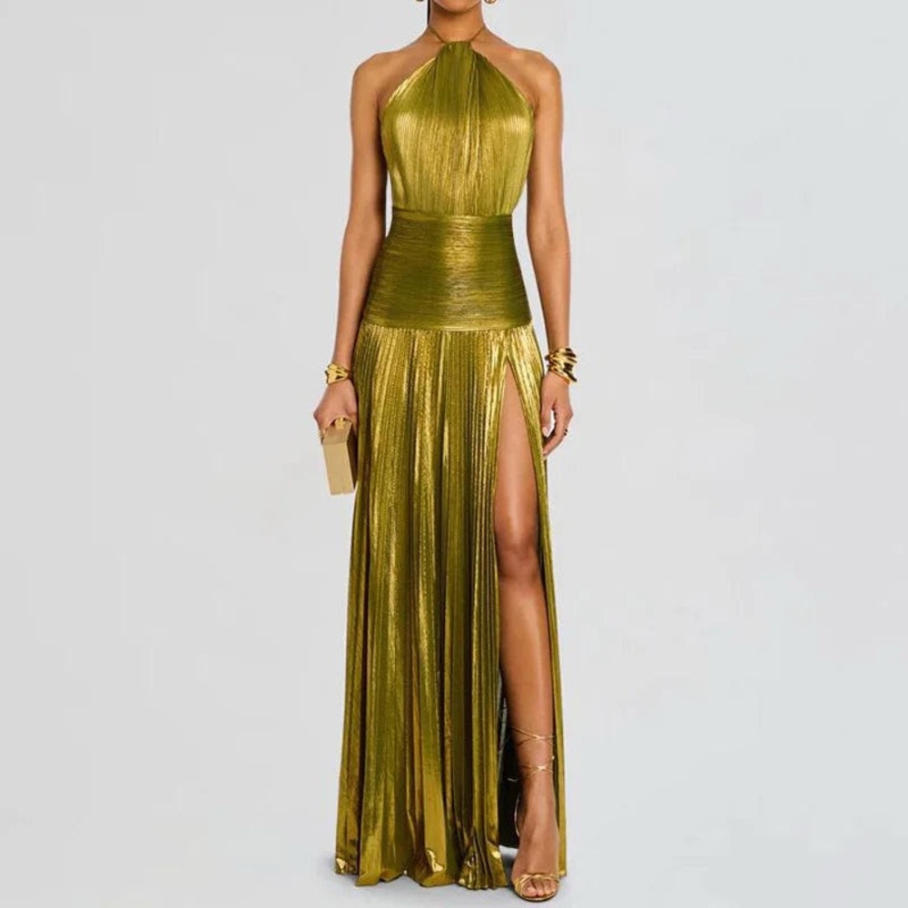 Elegant Gold Halter Maxi Dress